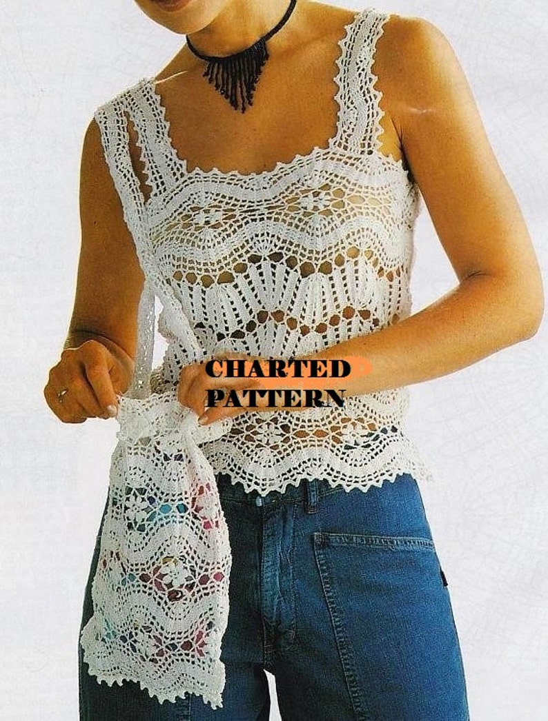 Crochet Pattern Instant DOWNLOAD Ladies Camisole Filet Top and Purse