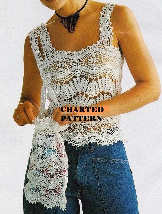 Crochet Pattern Instant DOWNLOAD Ladies Camisole Filet Top and 人気を誇る MALION vintage CROCHET LACE TUNIQ チュニック