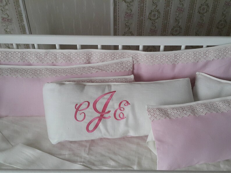 Baby pink crib bumper ivory crib bumper personalised crib Etsy