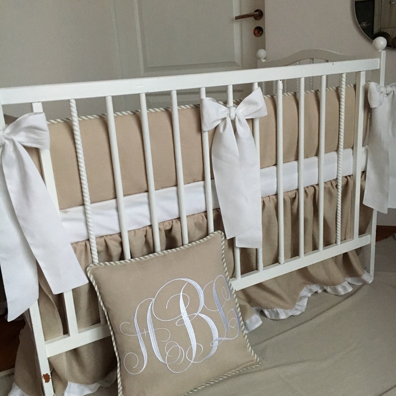 Gender Neutral Baby Bedding Crib Sets Natural Linen Nursery Cot