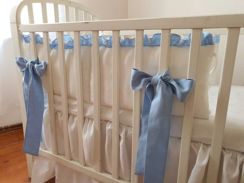 Baby Boy Crib Bumper Half Bumper Crib Bedding Set White and Etsy