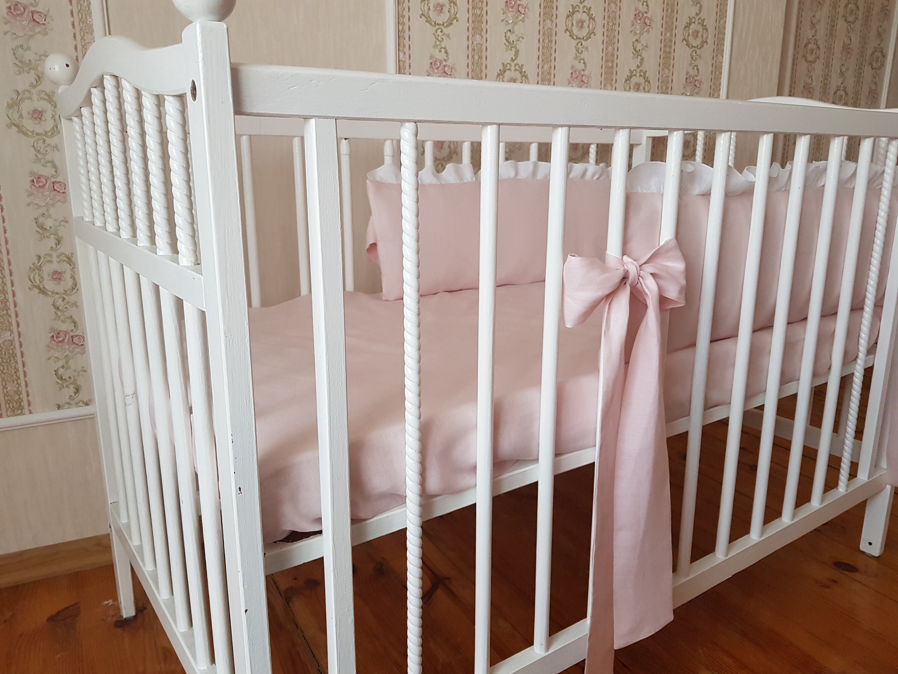 Baby Girl Crib Bumper Half Bumper Crib Bedding Set White Etsy