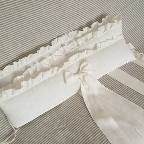 Ruffled Organic Linen Cradle Ivory Bumper Cradle Bedding Etsy