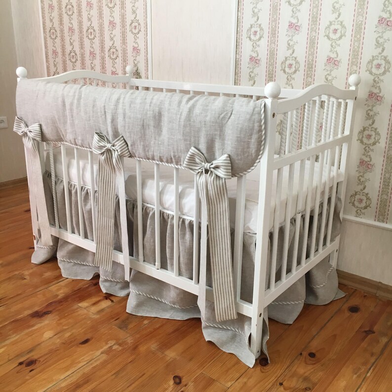 Natural Linen Rail Guard Crib Rail Cover Crib Bedding Sets Etsy