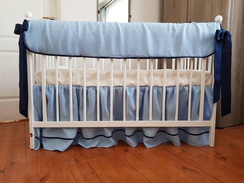 Baby blue and navy rail guard crib rail cover Crib bedding Etsy