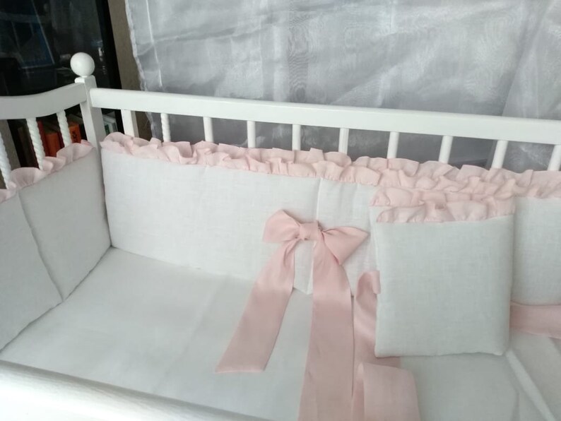 Cradle bumper pink and white organic bedding Etsy