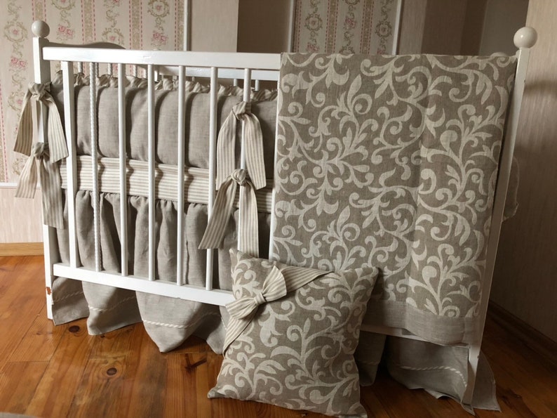 Gender neutral baby bedding crib sets natural linen Crib Etsy