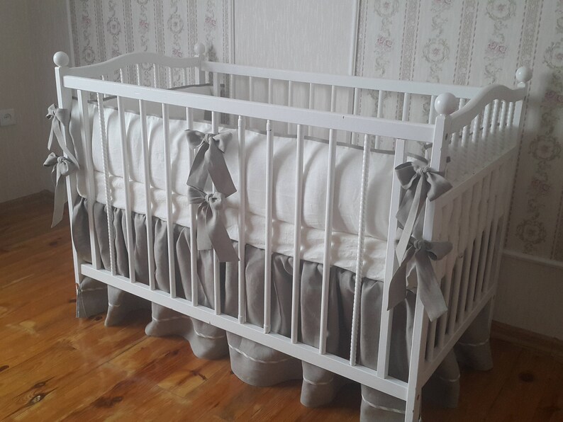 Vintage style linen baby bedding set Crib bedding set Etsy
