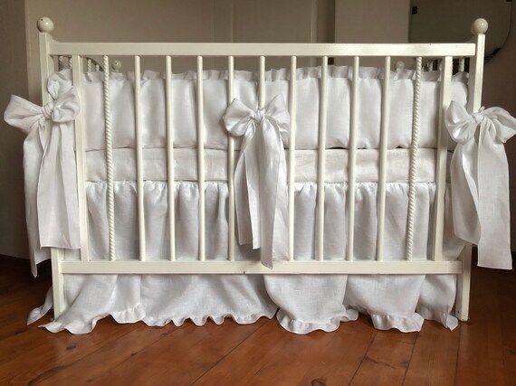 Girly Crib Bedding Set Baby Bedding From Natural Linen Crib Etsy