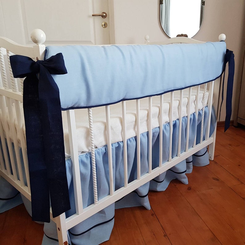 Baby Blue And Navy Rail Guard Crib Cover Bedding Sets Perless Cot Linen