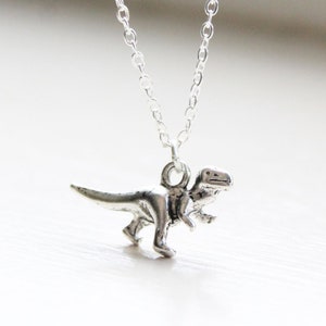 Dinosaur Charm Necklace - T rex Dino Charm Necklace Pendant - Personalised Jewellery with Initial Charm and Birthstone crystal