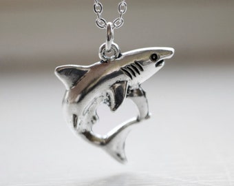 Shark Necklace - Shark Pendant - Jaws Necklace - Shark Week Charm  - Great White Necklace - Personalised - Initial - Birthstone crystal