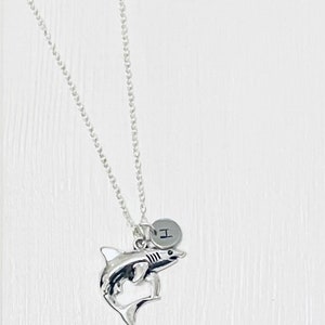 Shark Necklace Shark Pendant Jaws Necklace Shark Week Charm Great White Necklace Personalised Initial Birthstone crystal image 6