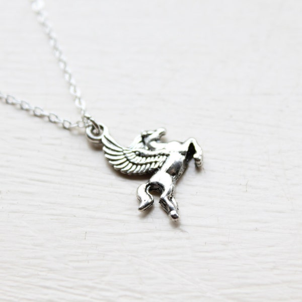 Pegasus Necklace -Mythology Winged Horse Unicorn Necklace Charm Pendant -Personalised - with Initial Charm - Birthstone crystal