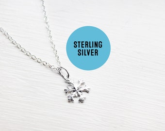 Tiny sterling silver snowflake necklace- Teeny sterling frozen charm necklace winter snow chain.
