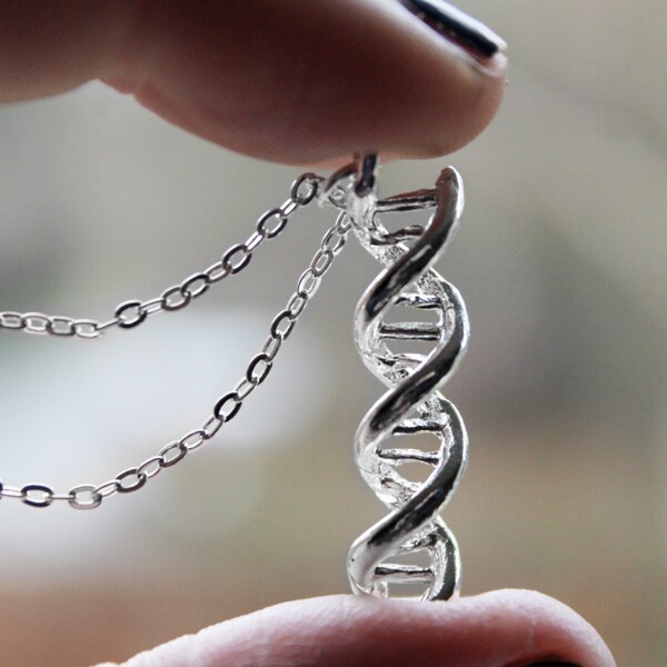 DNA Necklace - Double Helix Charm - Science Necklace - Double Helix Charm Genetics Molecule Pendant