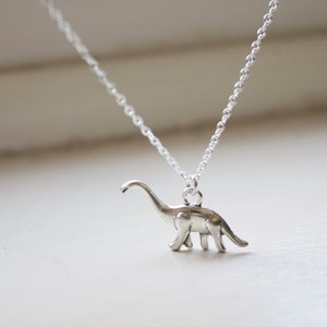 Dinosaur Necklace - Diplodocus Dinosaur Charm - Dino Necklace - Jurassic Pendant Personalised Jewellery Initial Charm and Birthstone crystal