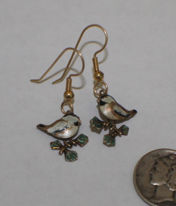 Enamel Bird Gold Fill Small Hanging Earring Dangl… - image 1