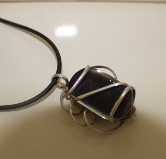 Vintage Sterling Silver Large Dichroic Glass Pend… - image 5