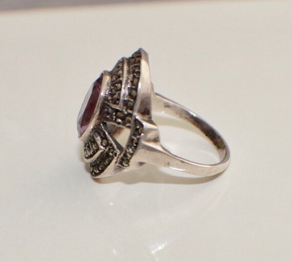 1950's Amethyst Marcasite Vintage Sterling Silver… - image 2