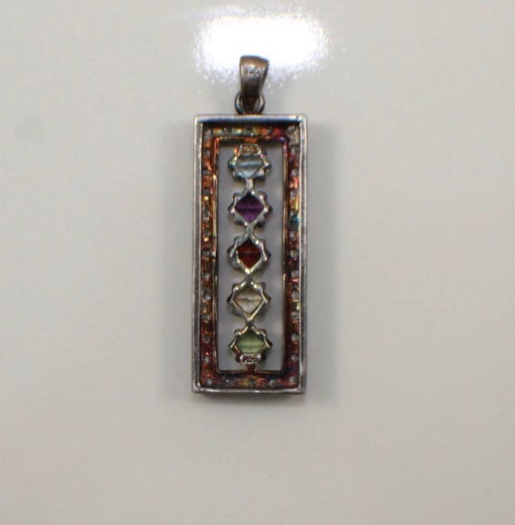 Vintage Sterling Silver Gemstone Stone Necklace P… - image 3