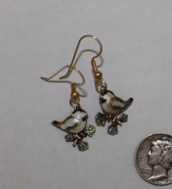 Enamel Bird Gold Fill Small Hanging Earring Dangl… - image 2