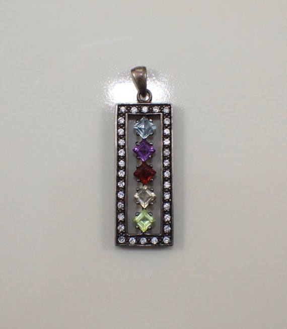 Vintage Sterling Silver Gemstone Stone Necklace P… - image 1