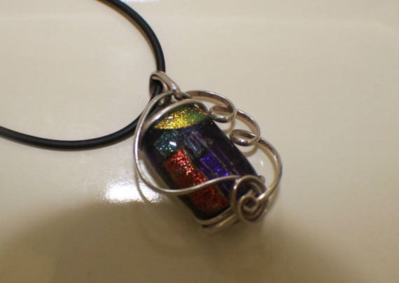 Vintage Sterling Silver Large Dichroic Glass Pend… - image 4