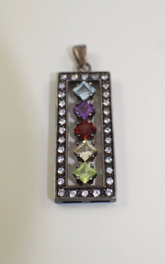 Vintage Sterling Silver Gemstone Stone Necklace P… - image 2