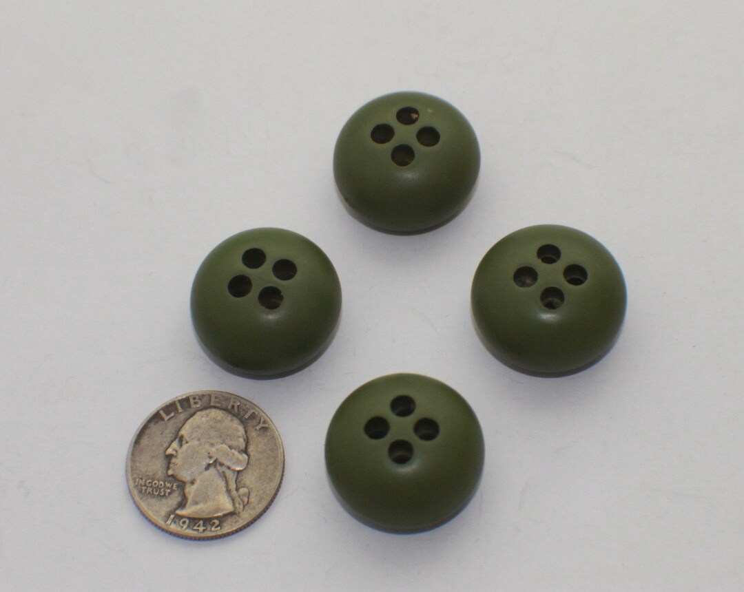 Set Round Green Button 4 Vintage 1