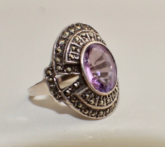 1950's Amethyst Marcasite Vintage Sterling Silver… - image 3