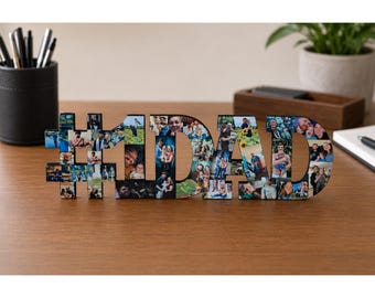 Personalized #1 DAD photo collage sign | Custom Father's Day Gift for Dad | Office desk decor | Unique Dad keepsake | Home Office Display