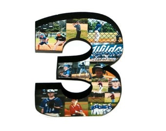 Freestanding Number 3, 3rd Photo Collage Number, Jersey Number, Wood 3D Stand Alone Number, Senior Night, Single Digit Number, Basketball