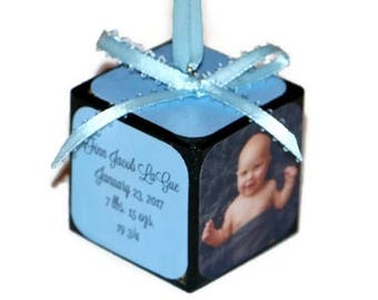 Baby's 1st Christmas Ornament | Personalized photo keepsake | Square wooden block | Baby's First Christmas | Baby Blue Boy Christmas
