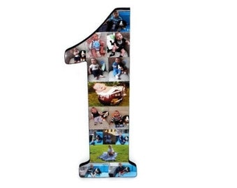 Number 1 One with Photos Number Collage Baby's First Birthday One Year Wedding Anniversary 18" Huge Wooden Number Jersey Number Baby 1st