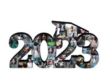 Graduation Cap Year 2023 2024 Wood Sign Photo Collage, Grad Party Table Decor, High School College Senior Pictures, graduate Decoration