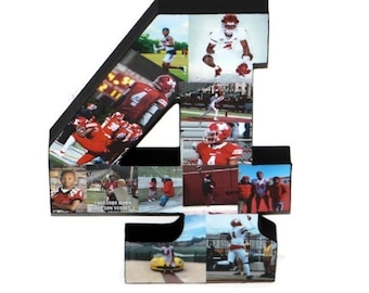 Freestanding Number 4, 4th Photo Collage Number, Jersey Number, Wood 3D Stand Alone Number, Senior Night, Single Digit Number, Basketball