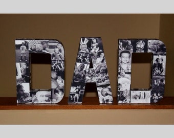 Custom Photo Letter the word DAD 12" Paper Mache Fathers Day Mothers Day Birthday Decor  in time for Father's Day Custom Picture Photo Art