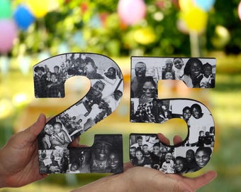 Photo Number, Photo Collage, Birthday Gift, Photo Gift, Photo letter, Personalized gift, 25th 25