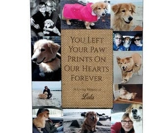 You left a paw print on our hearts forever Pet Memorial Frame Pet Frame In Loving Memory Frame Rainbow Bridge Custom Cat Dog Frame Collage