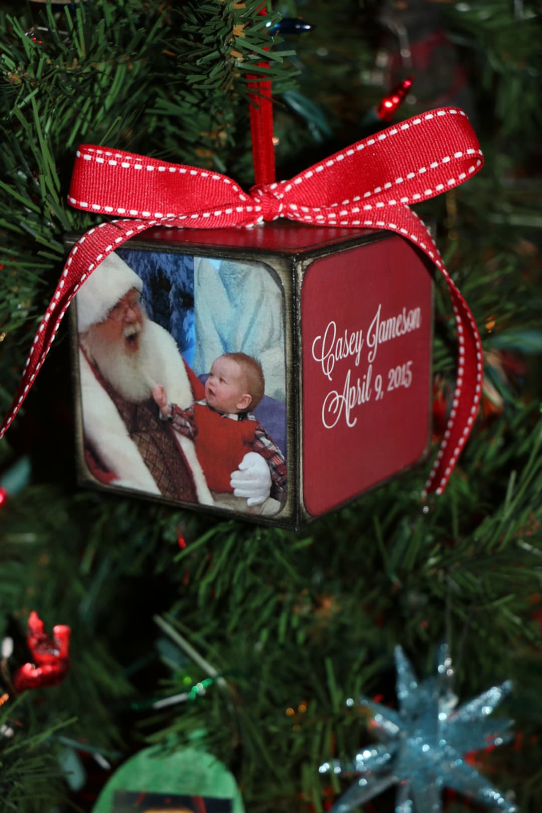 Wooden Block Christmas Ornament 