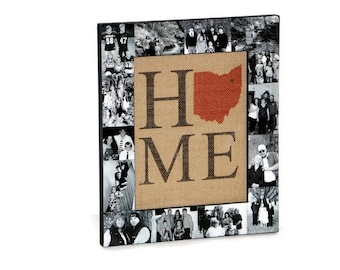 Home State Picture Frame Collage, Photo Frame, Moving Gift, Home is where the Heart is Frame, Ohio Family established frame Burlap print