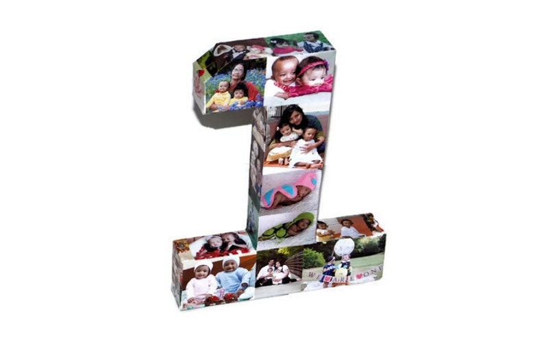 Baby/'s First Birthday Number 1 One 1st Wedding Anniversary Paper Gift 12 Photo Letter Number Picture Collage 360/' 3D Rare photo frame