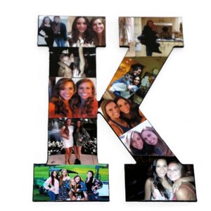 May include: A black letter K with a collage of photos of people. The photos are arranged in a grid pattern and show a variety of people in different settings.
