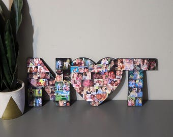 Initial Photo Collage with Heart in center for boyfriend/Girlfriend Gift, Cute Boyfriend Girlfriend Gift