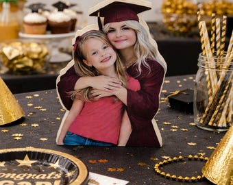 Custom Graduation "Then & Now" Photo Statuette | Kindergarten to Senior Wooden Centerpiece | Class of 2026 Keepsake | Senior Grad Trend