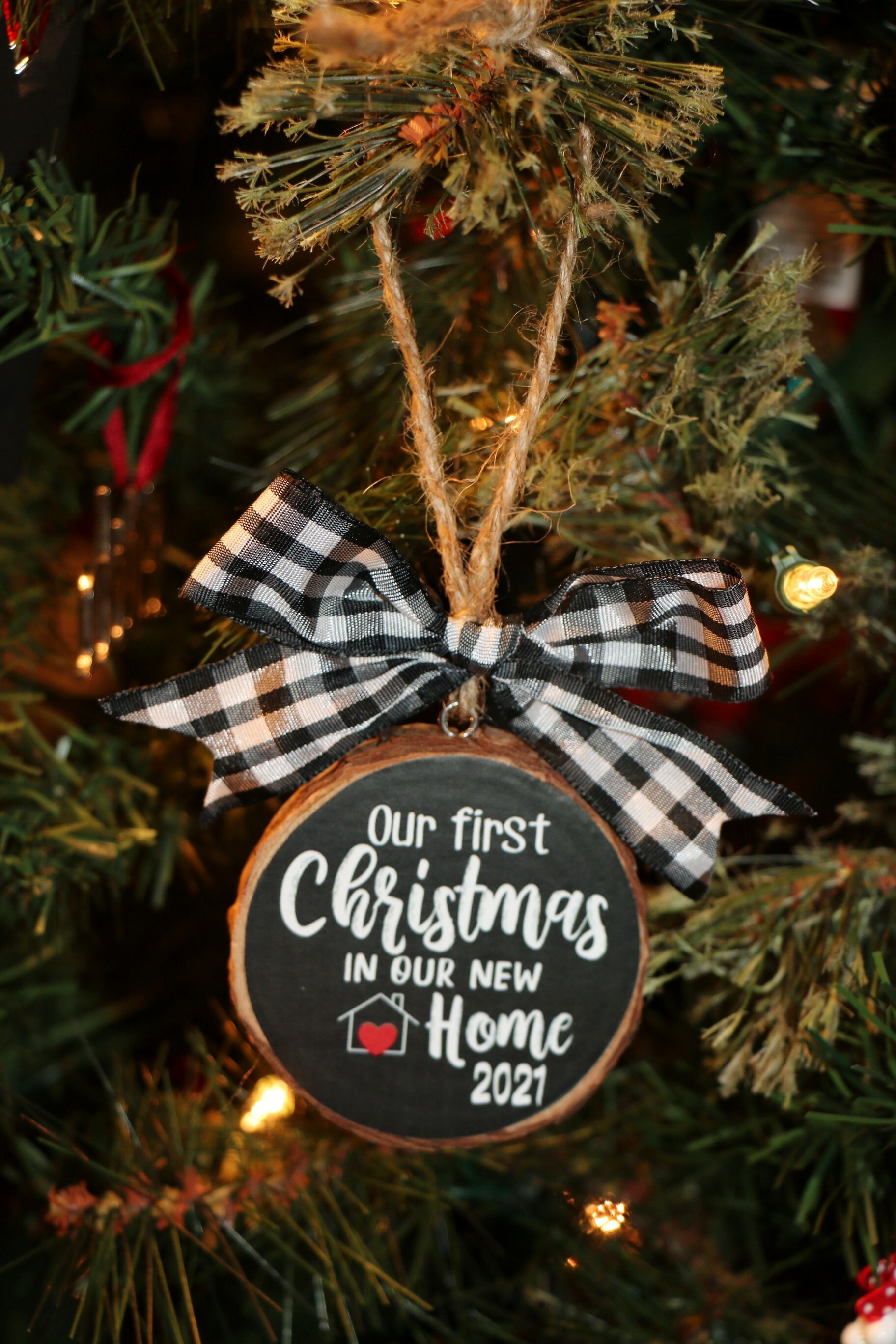 First Christmas In New Home 2022 Personalized Our First Christmas In Our New Home Ornament / 2022 New House  Ornament / Wood Slice Tree / New Home Keepsake / Tree Slice
