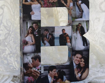 Wedding Engagement Bridal Pet Personalized Custom Photo Picture Paper Mache Letter Collage 3D all sides any letter of the Alphabet B