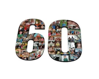 60 Number 60 Photo Number Collage Picture frame College 60th Wedding Anniversary 60th Birthday Senior night year 2023 Jersey Number 60 13"