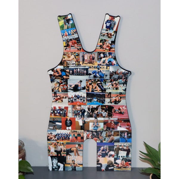 WRESTLING SINGLET photo collage, Dorm Room Decoration, Senior Awards, Wrestling Gifts, Coaches Gift, Wrestling Cut out, Graduation Prop 24in